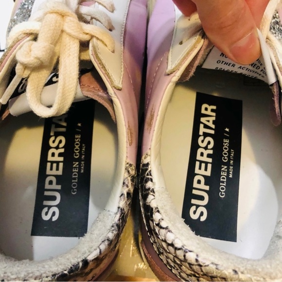 Súper-Star ⭐️Sneakers in Pink Leather with silver glitter star and Snake print - Picture 13 of 16